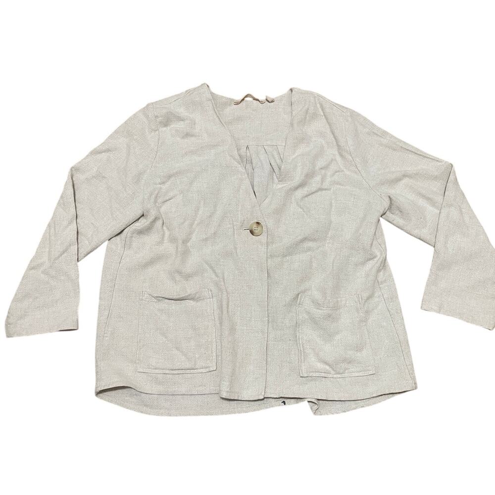 Soft‎ Surroundings Oatmeal Linen Blend Single Button Cardigan Jacket Beige Large